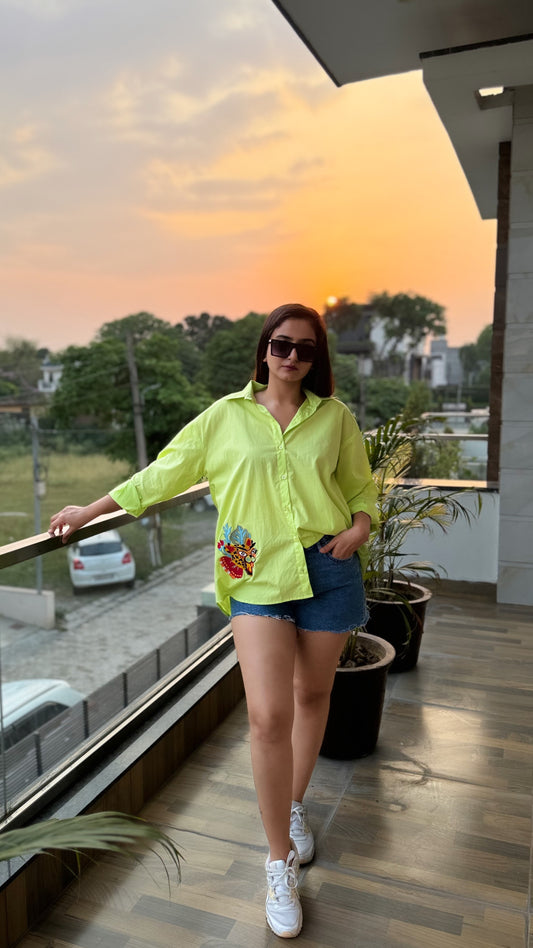 LIME FIERCE BLOOM OVERSIZED SHIRT