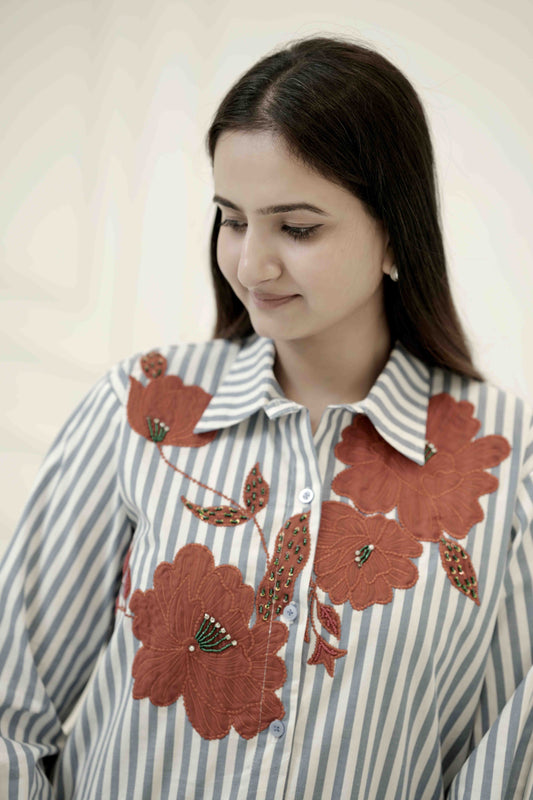 THE RED BLOOM STRIPE SHIRT
