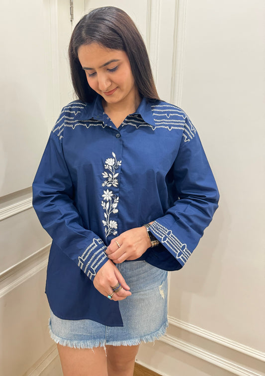 MIDNIGHT BLOOM BUTTON - DOWN SHIRT